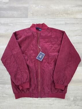VTG 90s I AM Brand Quilted Silk Bomber Jacket Red Burgundy NWT Deadstock Large